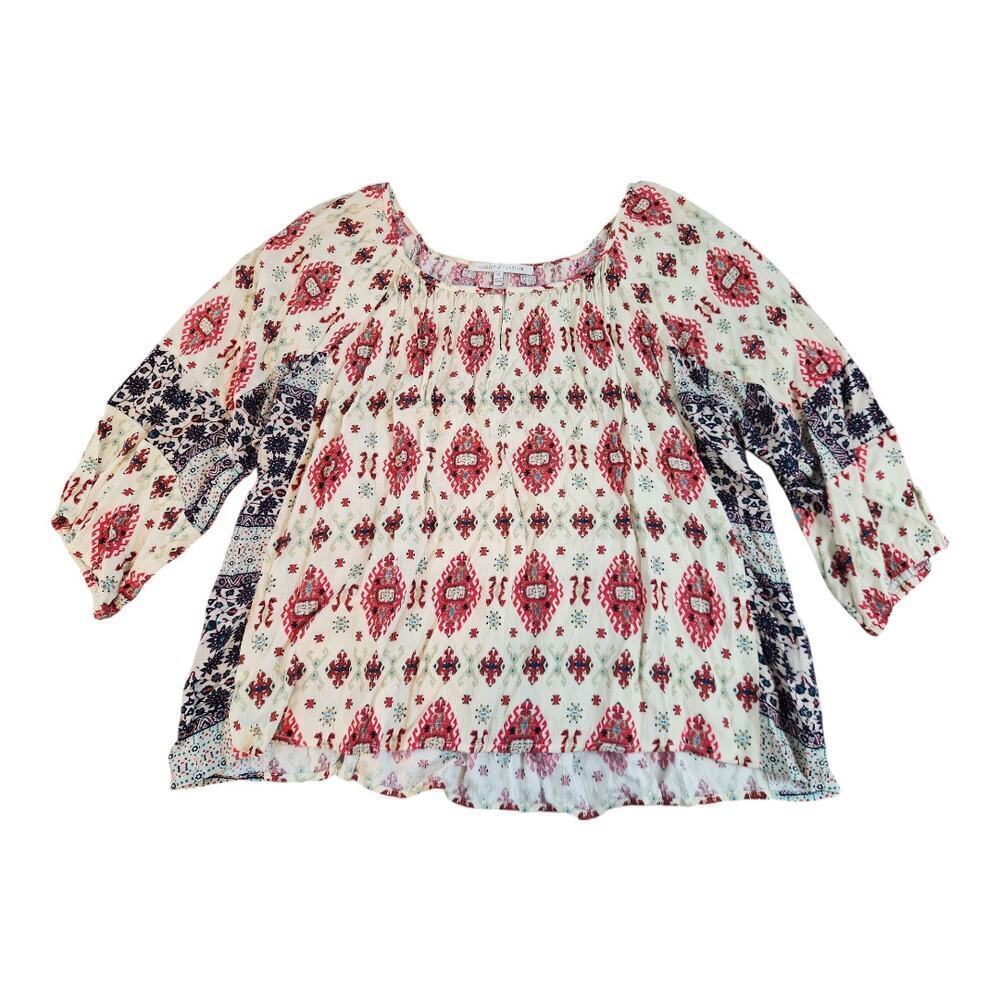 Collective Concepts‎ womens blouse sz Xl colorblock artsy boho keyhole